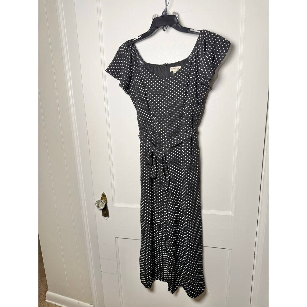 Monteau Black White Polka Dot Jumpsuit Flutter Sleeve Wide Leg Wedding Event SM